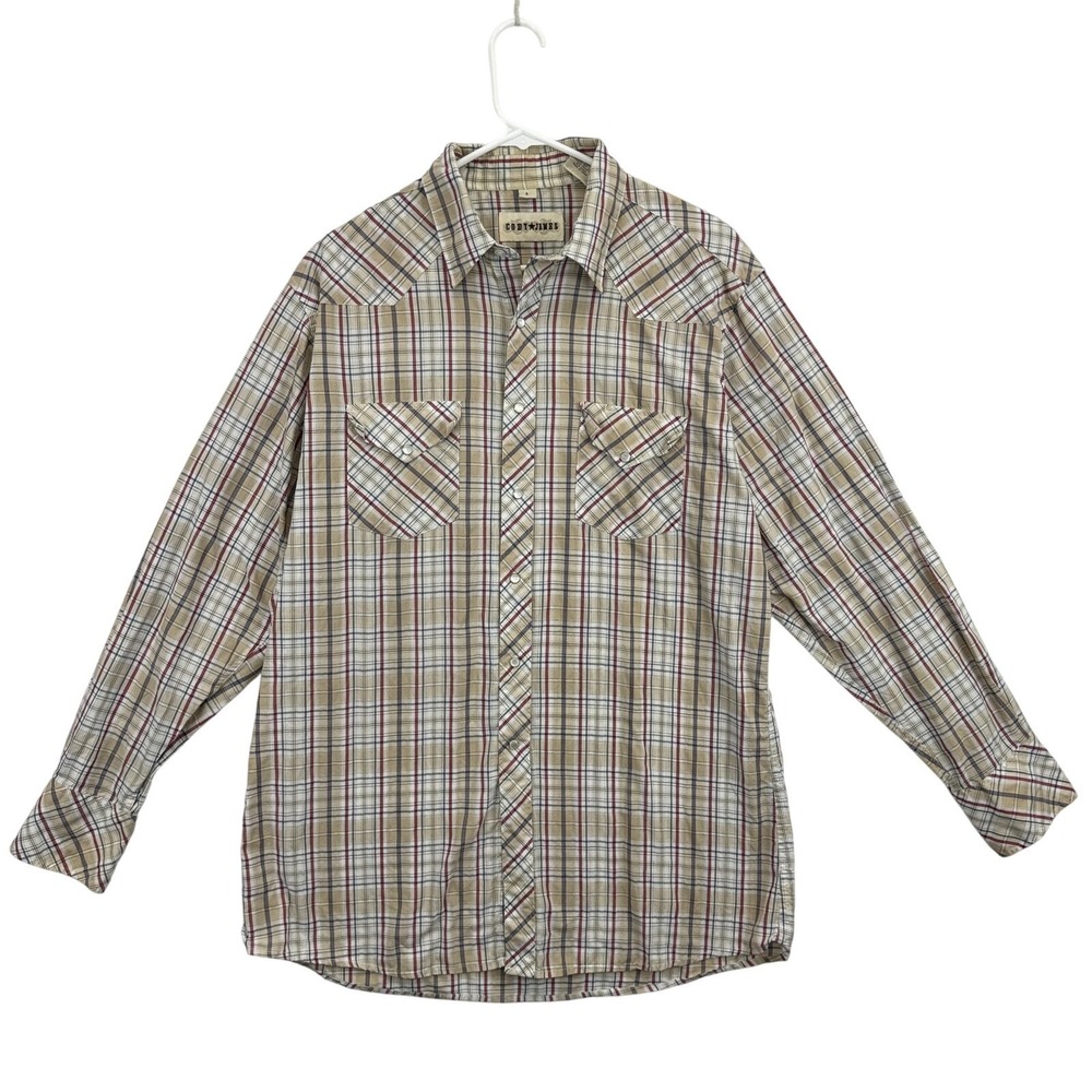 Cody James Shirt Mens Large Pearl Snap Western Plaid Long Sleeve Rodeo Brown Tan